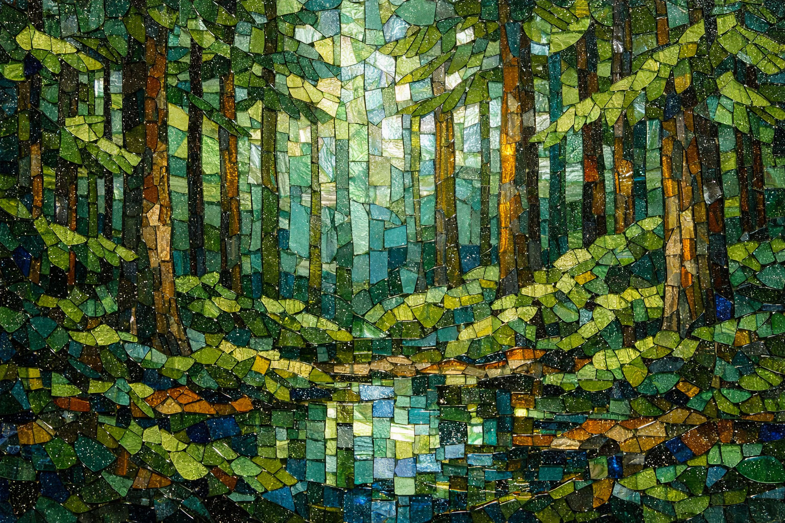 Bioma (Foresta Sempreverde Temperata) in Vetro di Murano