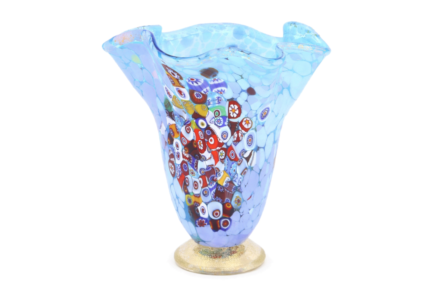 Millefiori Murano Glass Vase (Fazzoletto) – Aqua Blue